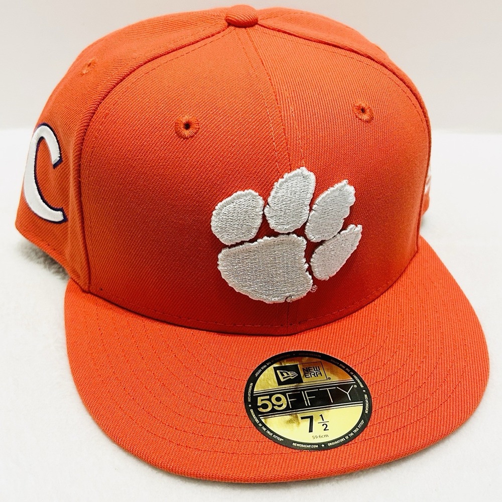 New Era Clemson Tigers C Logo‎ 59FIFTY Fitted Hat Cap 7 1/2 Orange NCAA College